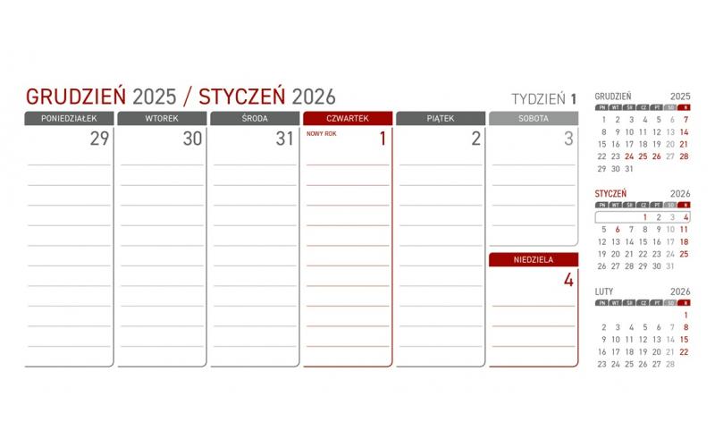 Kalendarz biurkowy z notesem - STANDARD TYGODNIOWY